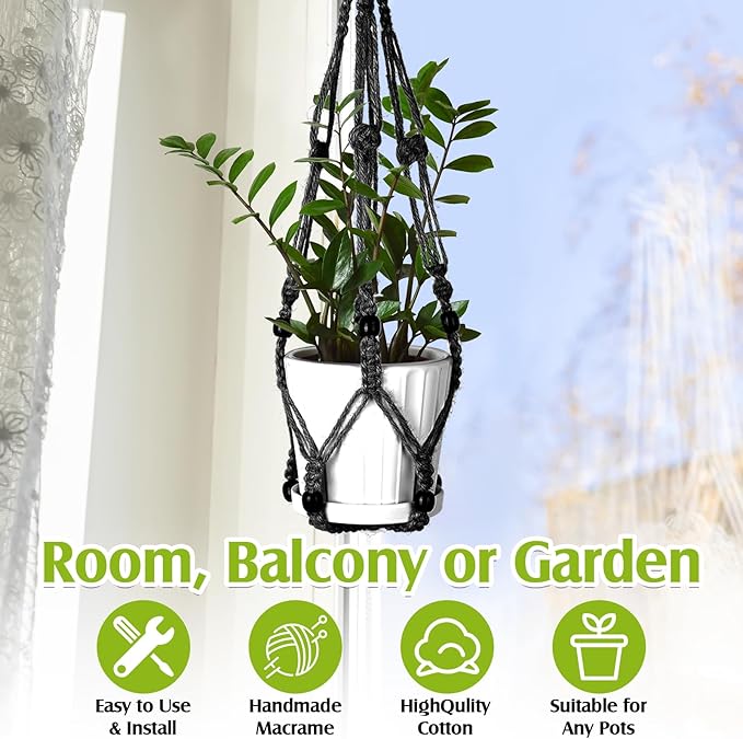 Hoteam 12 Pcs Macrame Plant Hangers Macrame Hanging Planters for Indoor Plants Handmade Boho Hanging Baskets Flower Pots Holder for Outdoor Home Wall Decor Hoteam