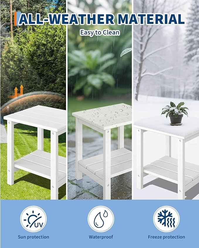 GarveeLife Poly Lumber Rocking Chair Outdoor Set of 4 with 2 Side Table - HDPE High Back Porch Rocker Chairs for Adults - All Weather Resistant Furniture for Patio - White GarveeLife