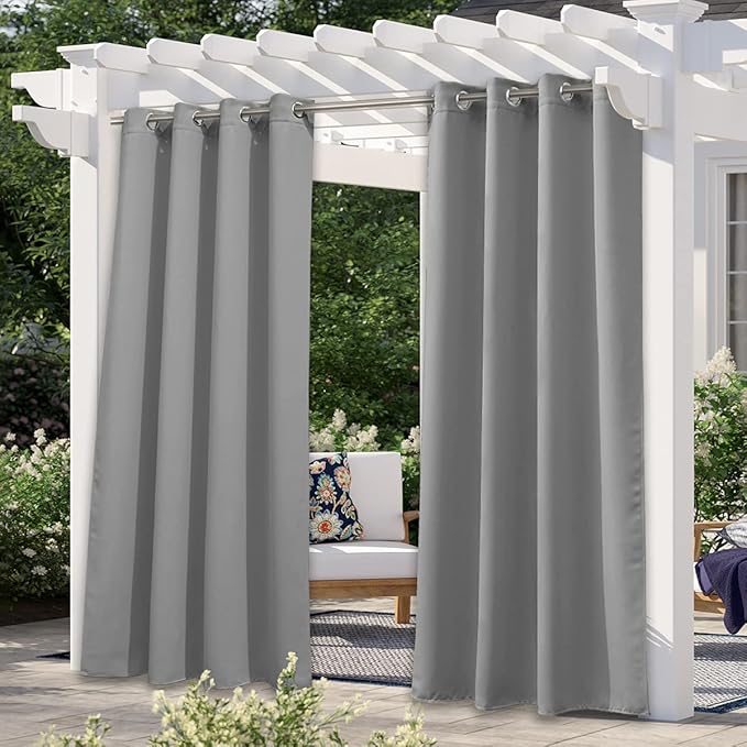 NICETOWN Patio Curtain Outdoor Waterproof, Thermal Insulated Rustproof Blackout Privacy Light Blocking Outdoor Indoor Window Drapes for Gazebo/Playground, 1 Panel, W52 x L95 Inch, Silver Grey NICETOWN