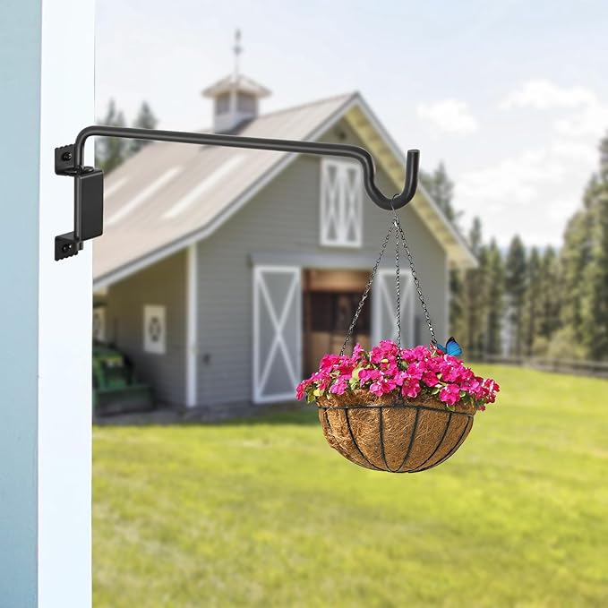 16"Swivel Plant Hanger - 360° Outdoor Hanging Brackets with 12-Directional Adjustable Hook, Rust Resistant Solid Steel Wall Mount for Bird Feeders, Indoor/Outdoor Plants, Garden & Patio YELOKIE