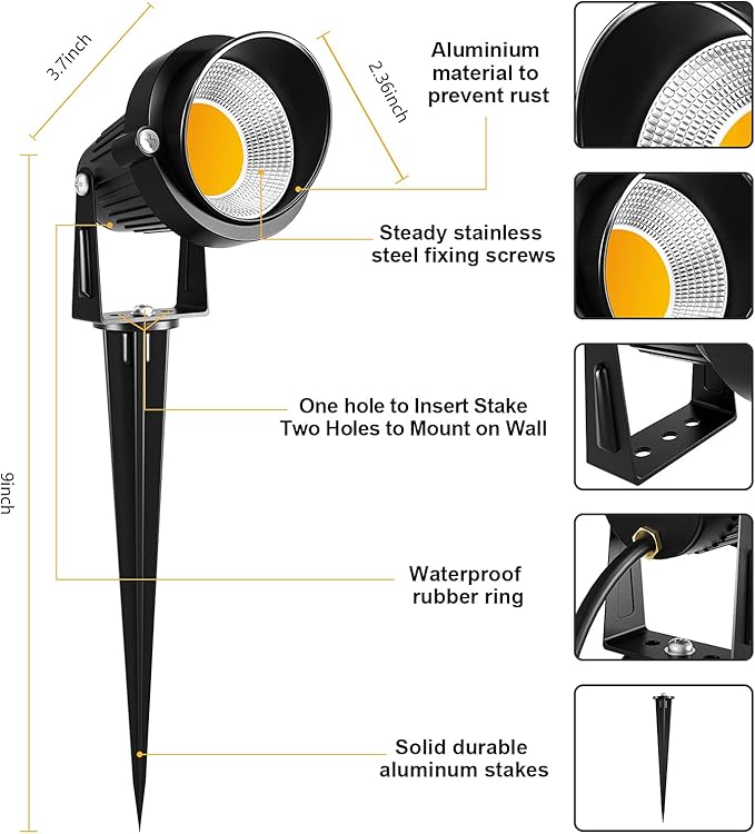 ZUCKEO 10W Low Voltage Landscape Lights LED Landscape Lighting with Connectors 12V Waterproof Outdoor Landscape Spotlights Floor Yard Lawn Best Garden Lights 1000LM Warm White (10Pack with Connector) ZUCKEO