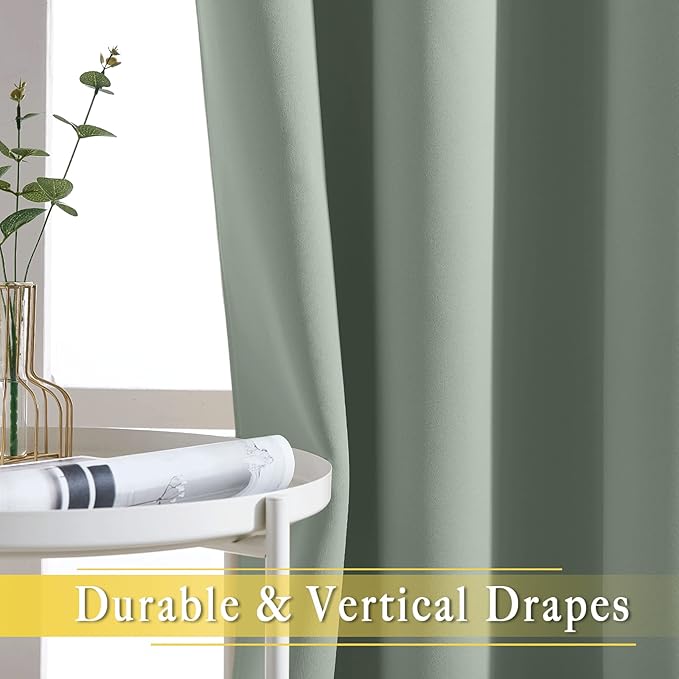 NICETOWN Sage Green Blackout Curtains for Bedroom - Grommet Thermal Insulated Family Home Window Treatments Solid Room Darkening Privacy Drape for Living Room (W66 x L102, 1 Panel) NICETOWN
