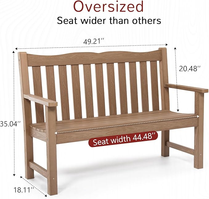 Stoog Outdoor Benches Set of 2, 2-Person Poly Lumber Garden Bench with Real Wood Look, Never Fade & Rust-Proof, All-Weather for Patio, Porch, Deck, and Backyard, Teak Stoog