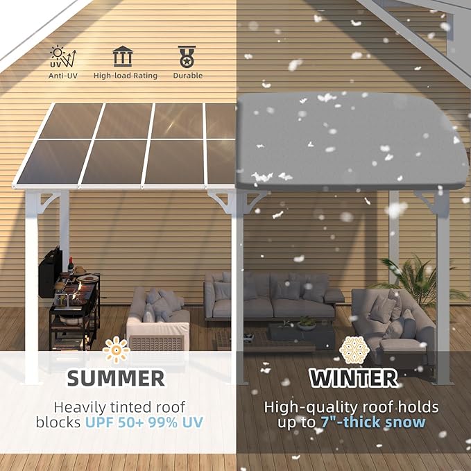 AECOJOY 14' x 8' White Gazebo Outdoor Pergola for Patio, Hard Top Lean to 8x14 Gazebo Shelter Pergolas and Gazebos Clearance with Patio Roof, Large Wall-Mounted Heavy Duty Awnings for Backyard AECOJOY