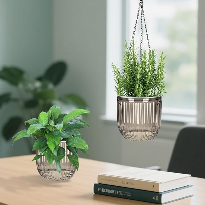 Self Watering Planters for Indoor Plants & Outdoor Plants Hanging Basket for Plants Modern Air Plant Pots with Drainage, Adjustable Hooks for Home, Balcony, Garden Décor Grey Rootora