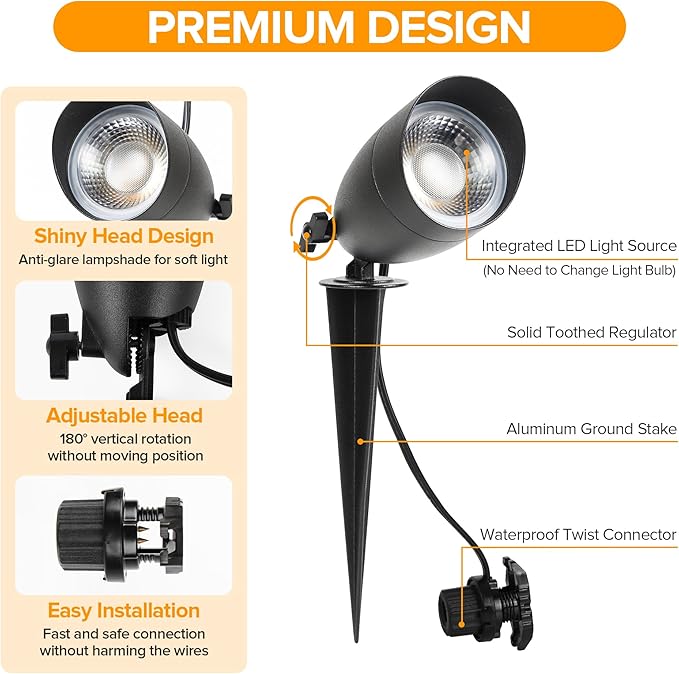 LUTEC 5CCT 12V Low Voltage Landscape Lighting Die-cast Aluminum Spot Lights with Connectors, IP65 Outdoor Landscape Spotlights, 7W 650LM for Tree Garden, 4 Pack (No Transformer Kits) LUTEC