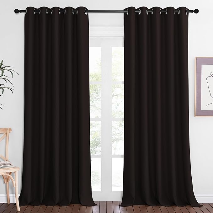 NICETOWN Blackout Curtain Drape for Bedroom - Light Reducing Thermal Insulated Solid Grommet Room Darkening Window Curtain 90 inches Long for Living Room (Toffee Brown, 1 Piece, W66 x L90) NICETOWN