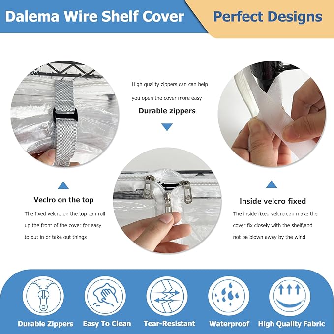Waterproof Shelf Cover,Durable Dustproof Storage Wire Rack Covers,Outdoor Shelving Covers for Wire Shelves with Zipper 48''x24''x72'',Clear Dalema
