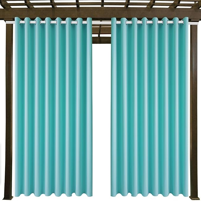 Waterproof Outdoor Curtain W105 x L108 - Grommet Top Sunlight Blocking Window Treatment Drapes Blackout Curtains for Home Bedroom Living Room Outdoor Patio Porch Pergola, Teal Blue, 2 Panels DivaenCamino