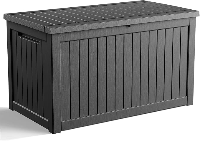 280 Gallon Resin Deck Box, Lockable Weatherproof Outdoor Storage Box for Furniture, Garden Tools and Tools Storage, Waterproof Outside Storage Boxes - Black OutdoorLivingPerfected