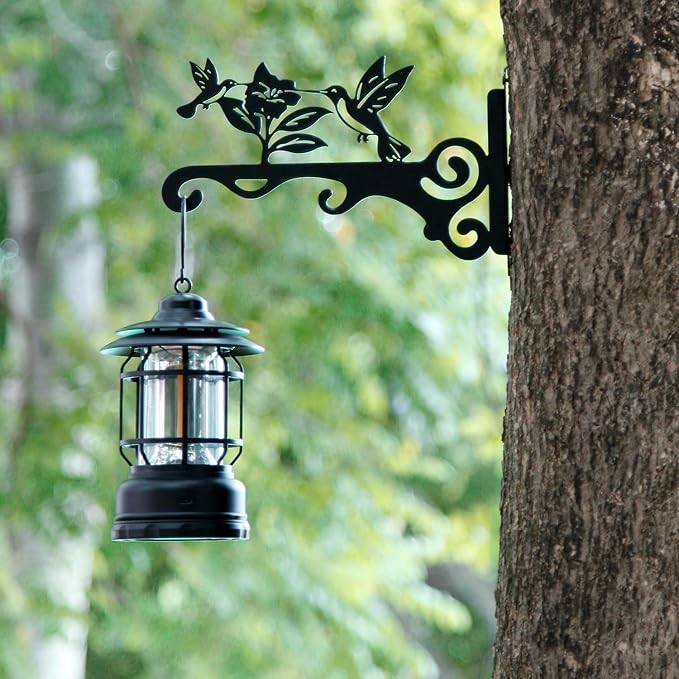 Elegant Bird Pattern Wall Hooks - 10/12/14 Inch Metal Plant Hangers for Indoor & Outdoor - Rust-Resistant Bracket for Plants, Feeders, Chimes, Lanterns (2, Black, 10 inch) mekpiwu