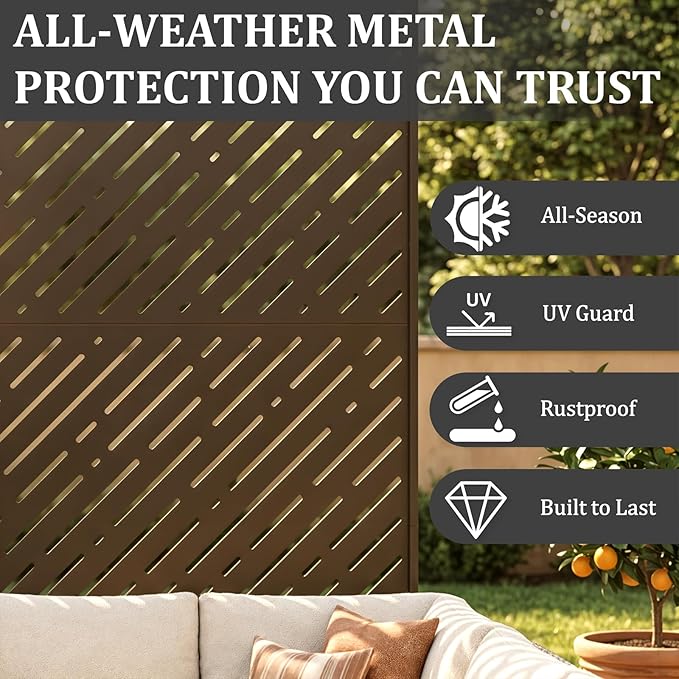 Metal Privacy Screen Outdoor 72x44in (6FT) – Rustproof Steel Decorative Fence Panel, Weatherproof Garden Divider for Patio, Backyard & Balcony, Metal Panels for AC Unit or Trash Bin Enclosure Rootora