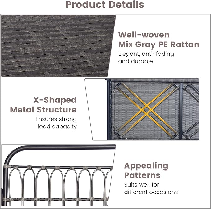 Tangkula Outdoor Wicker Porch Swing, 2-Person Hanging Seat with Seat & Back Cushions, Heavy-Duty Metal Frame & 2 Sturdy Hanging Ropes, Wicker Woven Swing Loveseat for Front Porch TANGKULA