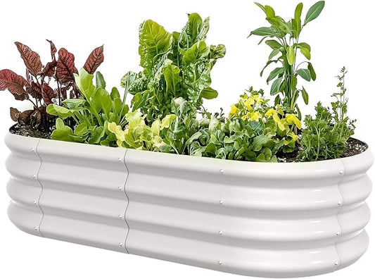 4x2x1ft Oval Galvanized Raised Garden Bed Outdoor 9-in-1 Large Metal Modular Planter Box Raised Beds for Gardening,Vegetables,Fruits,Flowers & Herbs (White) IDEAFAMILY