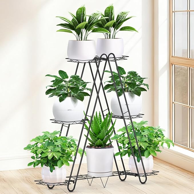 Heavy Duty Metal Plant Stand, Indoor Outdoor Plant Shelf & Rack - 3 Tiers 7 Pots, Plant Holder for Plants/Flowers/Planters, for Living Room Home Corner Patio & Garden DiiKoo