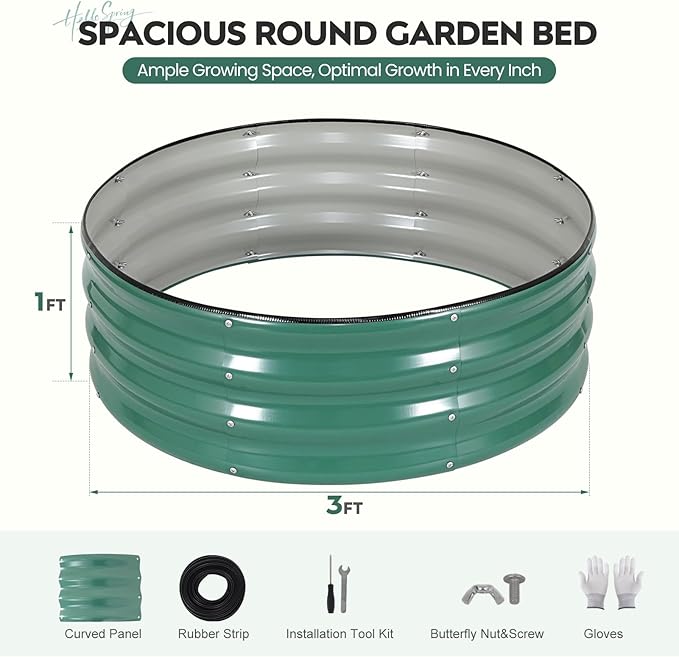 ZORMY Galvanized Raised Garden Bed Outdoor, Round Metal Planter Boxes 2 Pcs, 3x3x1ft Steel Raised Bed Kit for Planting Vegetables, Fruits, Flowers(LotusGreen) ZORMY