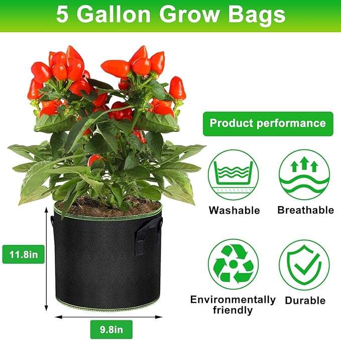 5 Gallon Grow Bags-3 Pack, Thickened Nonwoven Fabric Aeration Planter Bags with Handles, Heavy Duty Vegetable/Flower/Potato Planting Pots for Garden Outdoor Createagardenyoulove