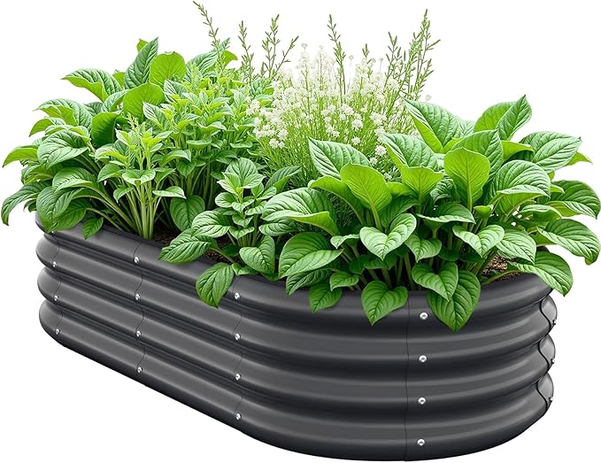 Galvanized Metal Raised Garden Bed Kit for Lightweight Planter Boxes Outdoor with Easy Assembly,4x2x1ft Oval Large Galvanized Gardening Raised Bed for Vegetables, Fruits, Flower,Black Anmiro