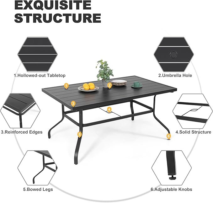 NUU GARDEN 7 Pieces Outdoor Dining Sets, Textilene Swivel Patio Table and Chairs All-Weather Outdoor Furniture Set for Lawn, Backyard, Balcony, Black and Brown NUUGARDENCORPORATION