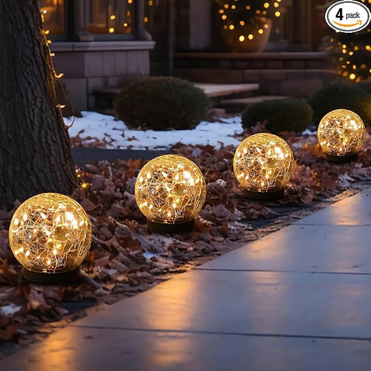 Solar Globe Lights Outdoor Waterproof-Solar Balls-Solar Garden Lights-Orbs for Outside 4 Pack Cracked Glass Ball for Lawn Patio Yard Backyard Decorations MLKNK