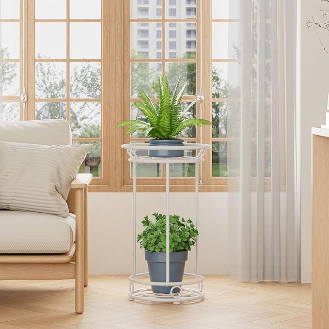 Plant Stand Indoor Outdoor - Metal Planter Holder Shelf Tall Tiered Flower Pot Display Organizer Rack for Garden, Patio, Living Room, Bathroom, Office (White) YIUKEA