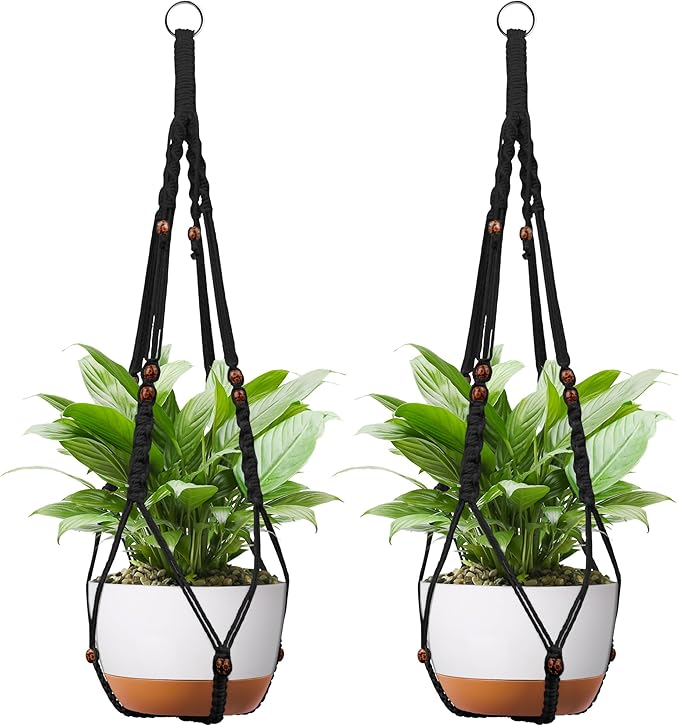 Macrame Plant Hanger - Fits 6 to 15 inches Pots for Indoor Outdoor, 43 Inch, Set of 2, Black (POTS NOT Included) IDEEEPAN