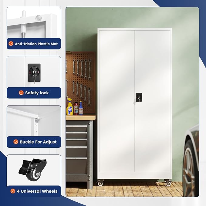 Yizosh Metal Garage Storage Cabinet with Locking Doors and Adjustable Shelves,- 75" Rolling Steel Tool Cabinet for Home Office,Garage,Warehouse Yizosh