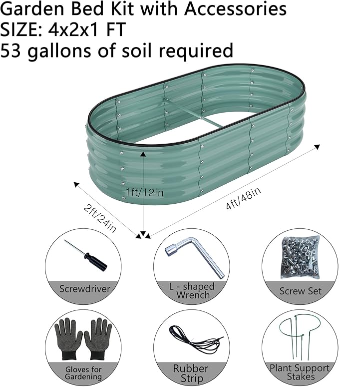 Galvanized Metal Planter Raised Garden Bed Kit for Gardening Outdoor Garden Box Raised Flower Bed 2PC Green 4X2X1FT ZFHgarden