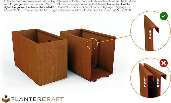 Plantercraft Extra Large Rectangular Planter for Outdoor Plants – 72x24x36 Corten Steel Planter Box for Patios, Decks & Privacy Screens | Heavy Duty Metal Planter Rectangle Plantercraft