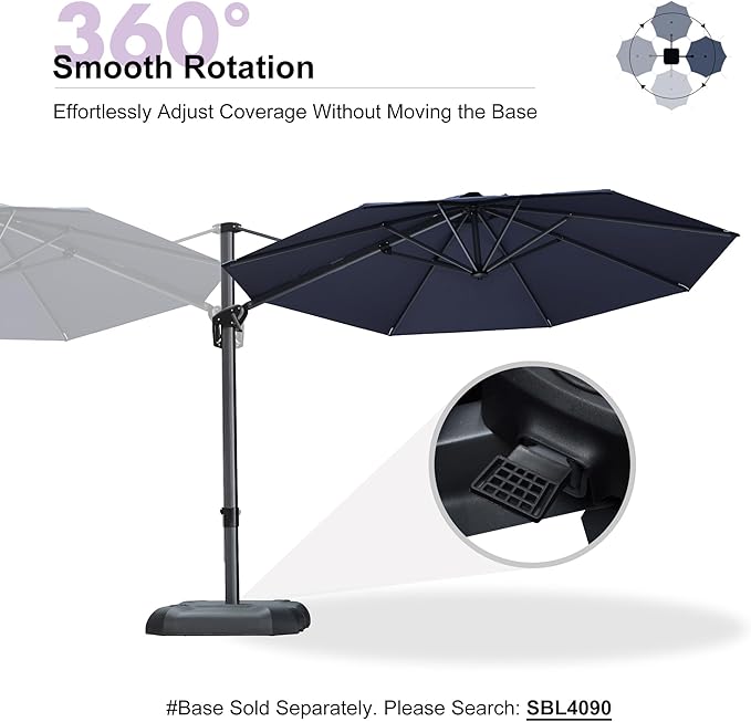 PURPLE LEAF 10 Feet Patio Umbrella Outdoor Cantilever Round Umbrella Aluminum Offset Umbrella with 360-degree Rotation for Garden Deck Pool Patio, Navy Blue PURPLELEAF