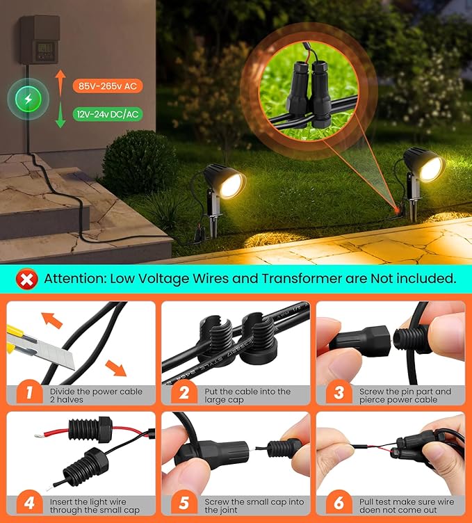 MEIKEE 7W Low Voltage LED Landscape Lights 800LM 12V Outdoor Landscape Lighting 2700K Warm White IP66 Waterproof Garden Pathway Lights Yard Lawn Spotlights with Connectors (4 Pack) MEIKEE