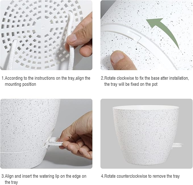 10/9/8 inch Self Watering Pots, Set of 3 Plastic Planters with Mesh Drainage Holes and Deep Reservoir for Indoor Outdoor Garden Plants and Flowers, White Speckles UOUZ