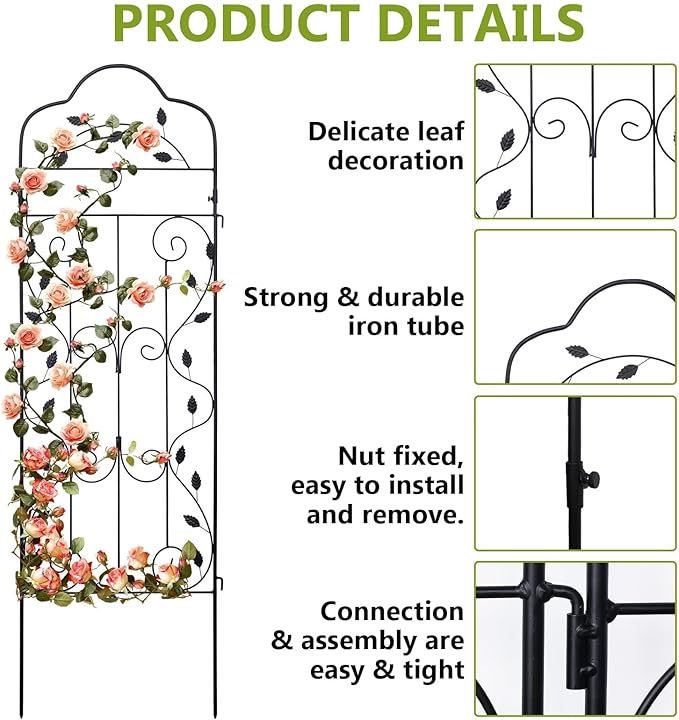 hogardeck 4 Packs 60 * 18 inch Metal Garden Trellis for Climbing Plants Outdoor,Heavy Duty,Black Coating Rustproof Trellis for Rose, Vegetable, Flowers, Expandable,Perfect for Training Climbing Plants HOGARDECK