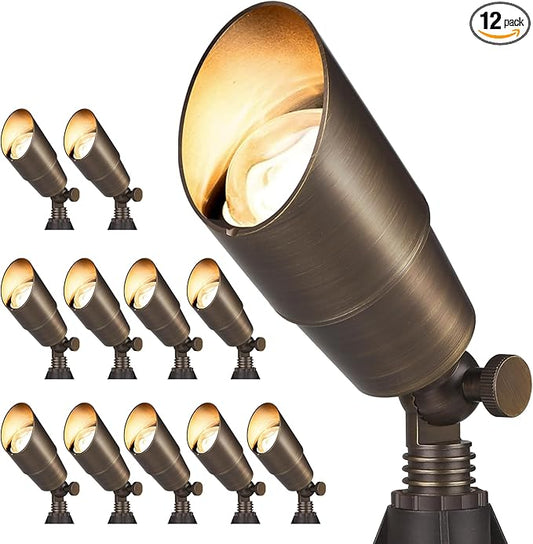 Gardencoin Solid Brass Outdoor Landscape Spotlights, 12V LED Low Voltage Landscape Lights for Garden and Yard, Bronze Heavy Duty Up Lighting Fixture Without Bulb, 12 Pack Gardencoin
