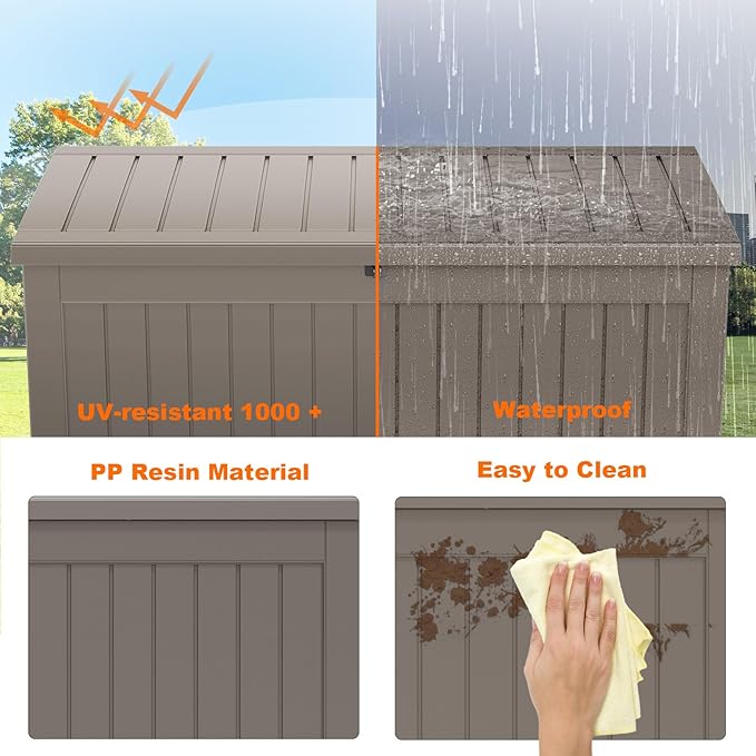 280 Gallon Outdoor Deck Box, Lockable Waterproof Outdoor Storage Boxes For Garden Tools,Indoor Cushions,Accessories Outside Storage Resin Weatherproof Container(Grey) MAIUSCOLI