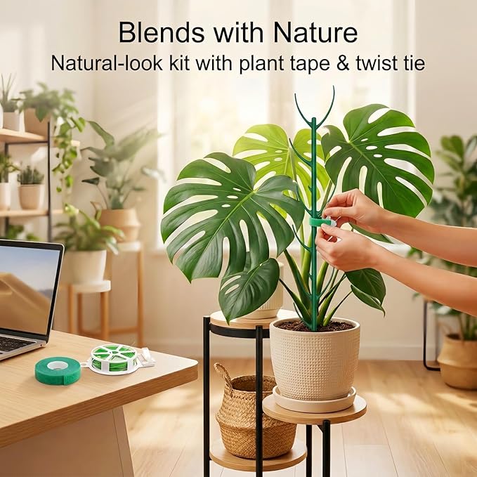 20-Pack Monstera Plant Support Stakes - Stackable Sticks for Indoor Plants up to 46" - Outdoor Garden Poles & Trellis with Tape & Twist Tie for Climbing Vines Unijoy