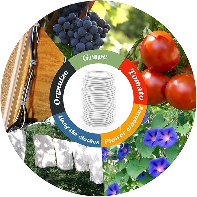 Decoroca Soft Plant Ties for Support - 65.6' Reusable Waterproof Plant Wire, Garden Twist, for Indoor & Outdoor Plants and Home Organizing（1pc/White） Decoroca