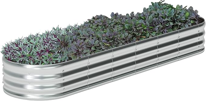 zizin Oval Galvanized Raised Garden Bed Kit 8x2x1ft Metal Planter Box for Outdoor Vegetables, Silver zizin