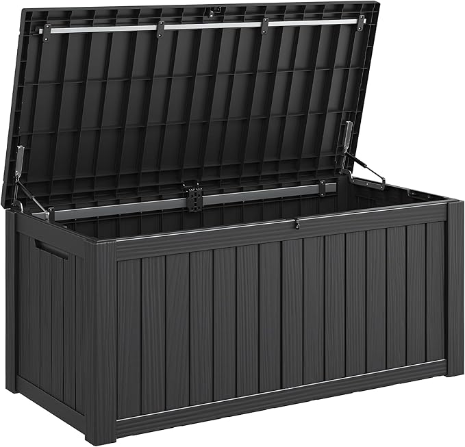 Outdoor Storage Box, Resin Deck Boxes Indoor and outdoor, Waterproof Storage Box Lockable Lid (Black,150 Gallon) NBYSGO