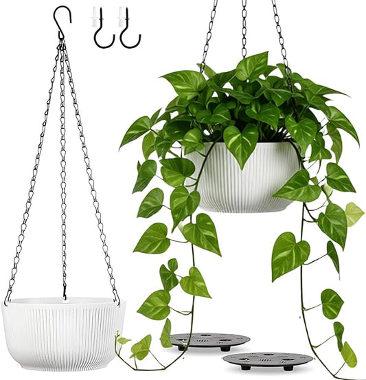 10 Inch Hanging Planters for Outdoor Indoor Plants, Set of 2 Self-Watering Hanging Pots with Drainage Hole & Plug II Screw-in Hooks II Non-deforming Rootora