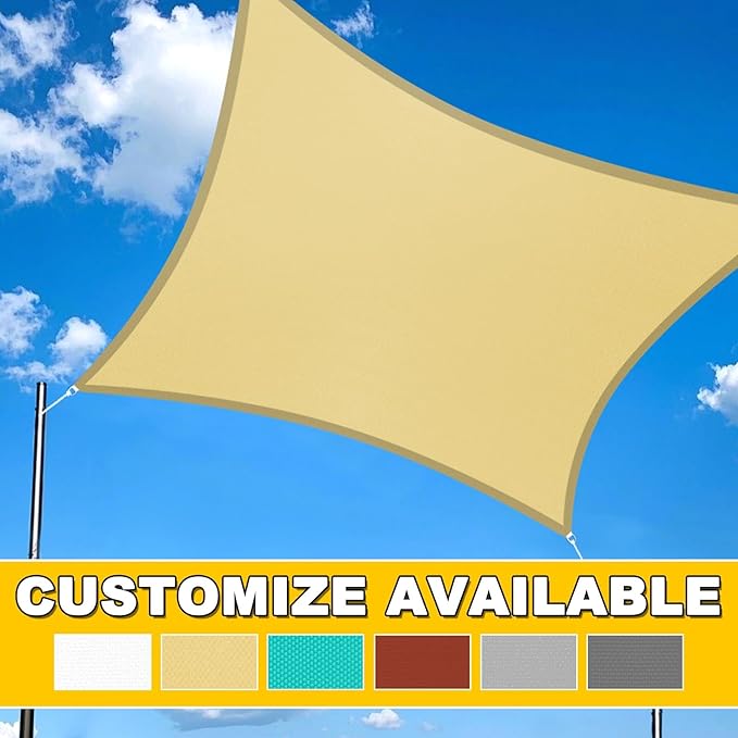 Artpuch Waterproof Sun Shade Sail, 08'x10' Turquoise Rectangular, UV Resistant Rain Canopy, Curved Edges Shade Cloth for Outdoor Patio, Deck, Yard (Custom Artpuch