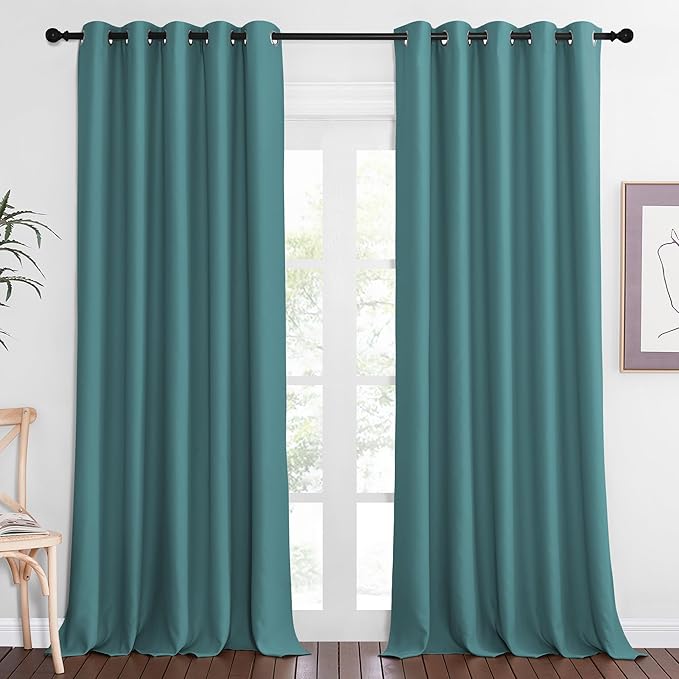 NICETOWN Patio Blackout Curtain Panels - Extra Wide Sliding Door Thermal Insulated Drape, Privacy Room Divider Curtain for Bedroom Office (Sea Teal, 66 x 118 Inch Long) NICETOWN