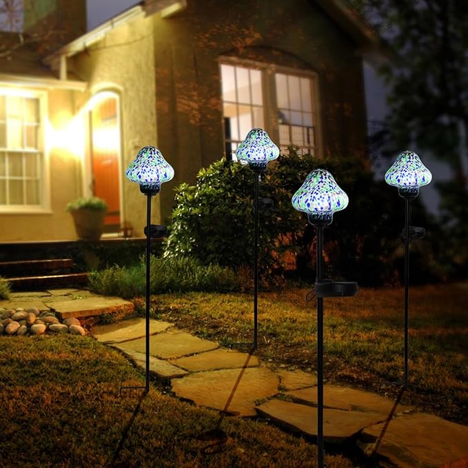 Solar Outdoor Lights Decorative Solar Glass Mushroom Lights Waterproof LED Waterproof Garden Stake Light for Walkway Pathway Lawn Patio Yard Decorations 2 Pack Multi Afirst