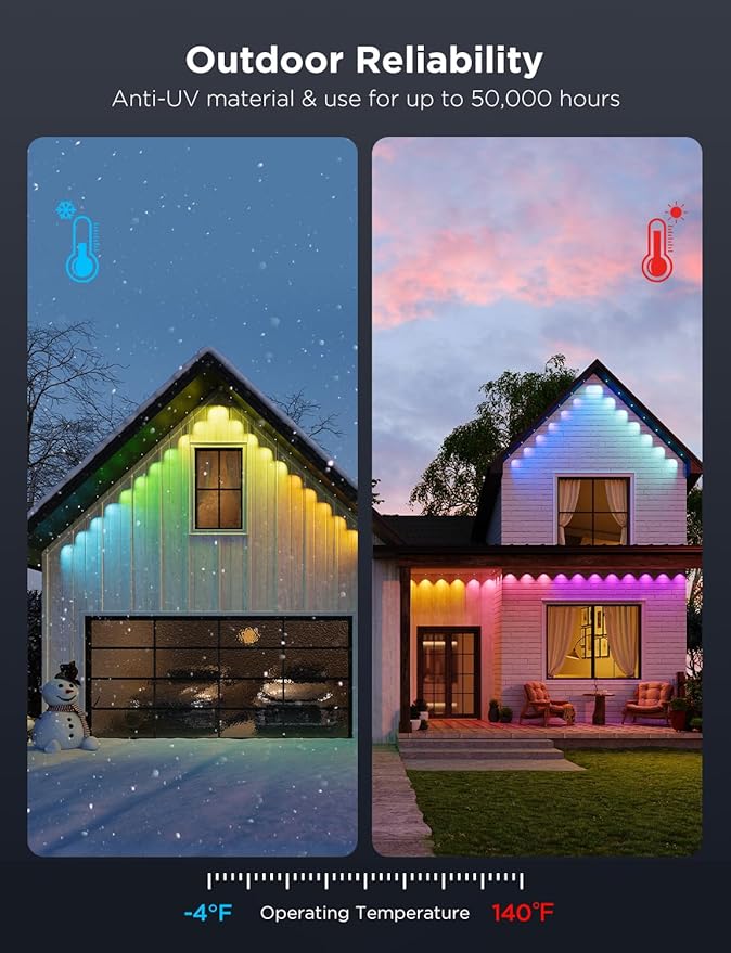 Govee Permanent Outdoor Lights Pro, 200ft with 120 RGBIC LED Lights for Daily and Accent Lighting, 75 Scene Modes for Outdoor Decor, IP67 Waterproof, Works with Alexa, Google Assistant, Matter, Black Govee