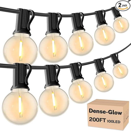 RTTY Dense-Glow 200FT Outdoor String Lights Expandable System with 100 G40 Bulbs (2x100FT) - for Sprawling Properties, Large Commercial Patios, or Dual-Zone Backyard & Event Lighting RTTY