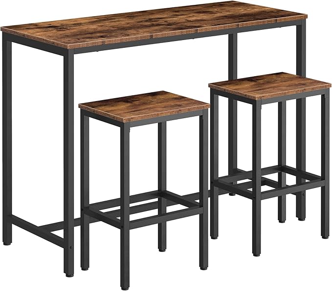 HOOBRO Bar Table and Chairs Set, 47.2” Rectangular Pub Table with 2 Stools for Small Space, High Top Table, 3-Piece Breakfast stools Set, Sturdy Metal Frame, Easy to Assemble, Rustic Brown BF52BT01 HOOBRO