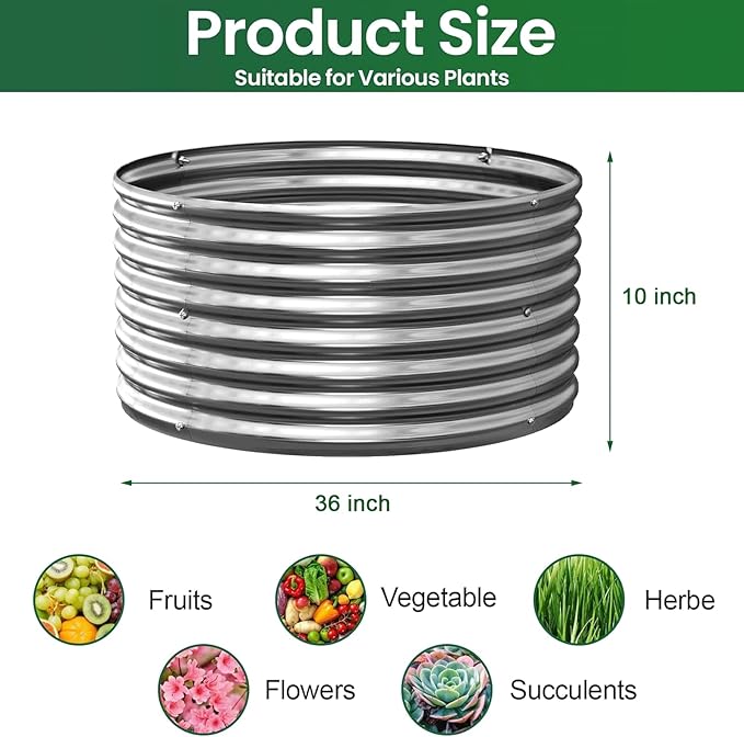 4 Pack 3x3FT Round Corrugated Galvanized Steel Raised Garden Bed Outdoor, Metal Above Ground Garden Bed for Vegetables and Flowers, Raised Beds for Gardening-3x3FTx10Inch CATMANOR