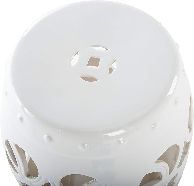 Safavieh Castle Gardens Collection Imperial Vine Antique White Glazed Ceramic Garden Stool SAFAVIEH