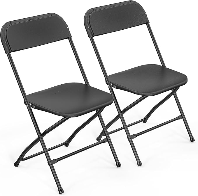 VINGLI 2 Pack Black Plastic Folding Chair, Indoor Outdoor Portable Stackable Commercial Seat with Steel Frame 350lb. Capacity for Events Office Wedding Party Picnic Kitchen Dining VINGLI