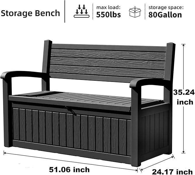DRATO 75 Gallon Storage Bench Deck Box Outdoor Indoor,Lockable Durable All-Weather Seating with Hidden Storage,Deck Storage for Garden, Pool, Patio DRATOprovidesawarmandcozy